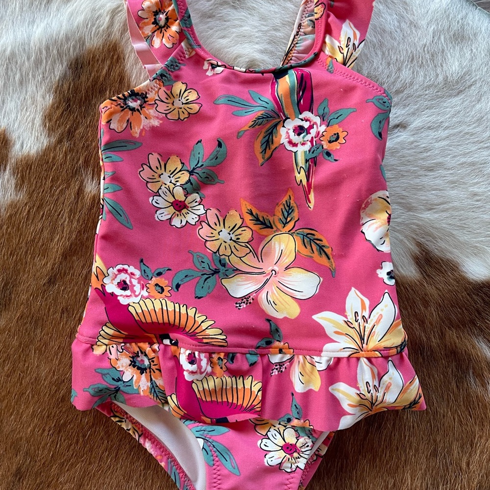 Oshkosh B’gosh Floral Pink One-Piece Swimsuit with Ruffle